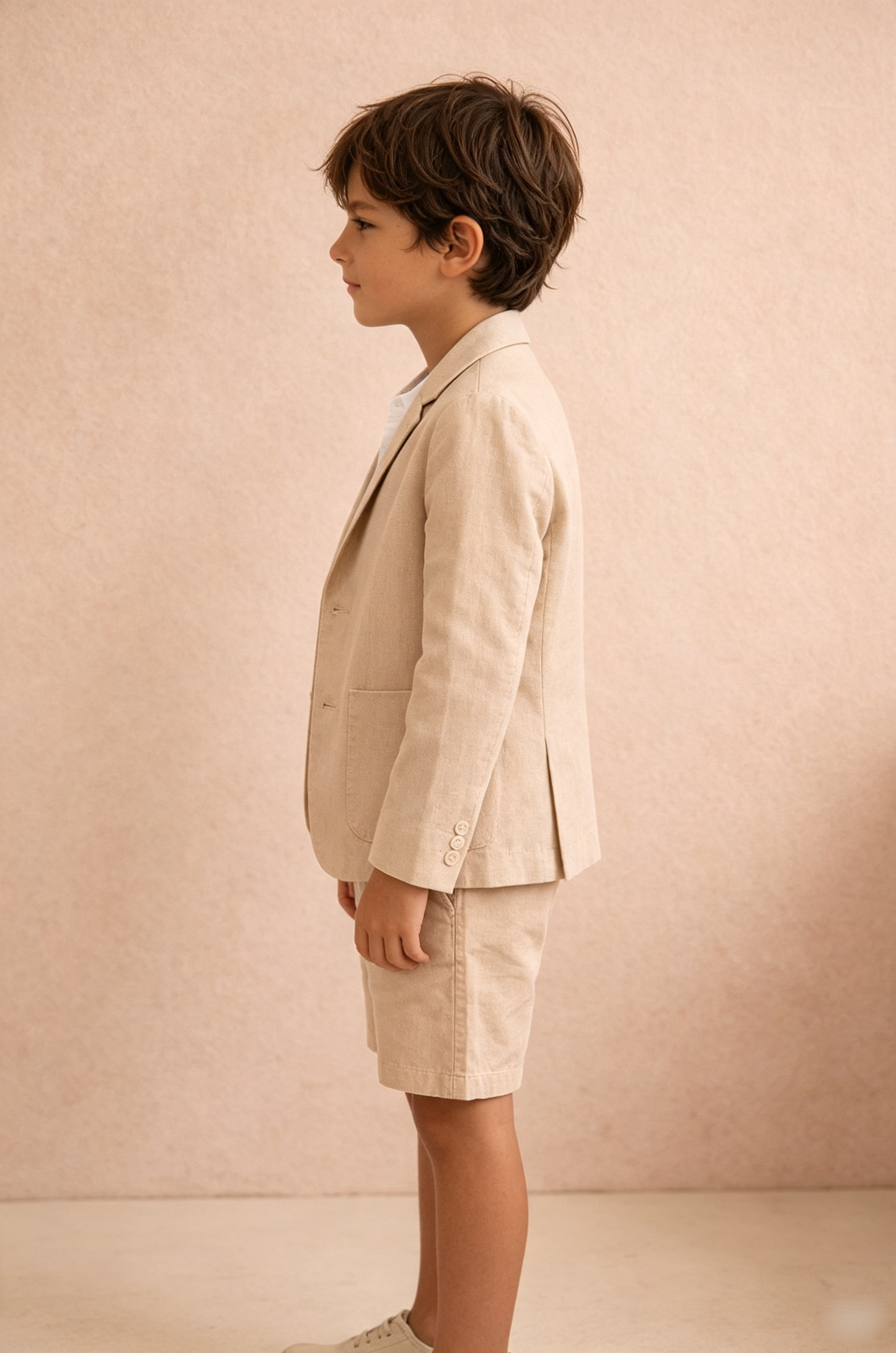 Beige Linen?Blend Single?Breasted Blazer Shorts 2?Piece Suit