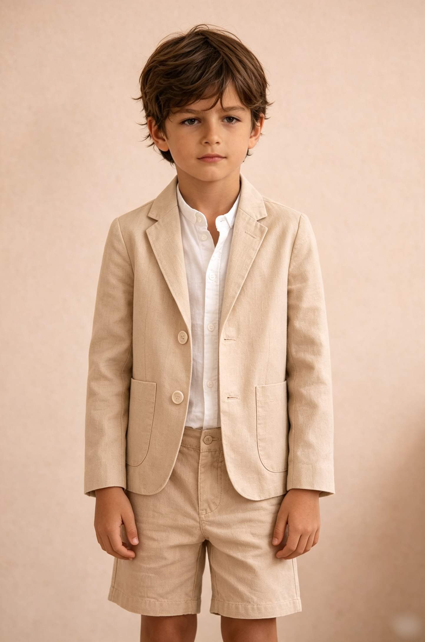 Beige Linen?Blend Single?Breasted Blazer Shorts 2?Piece Suit