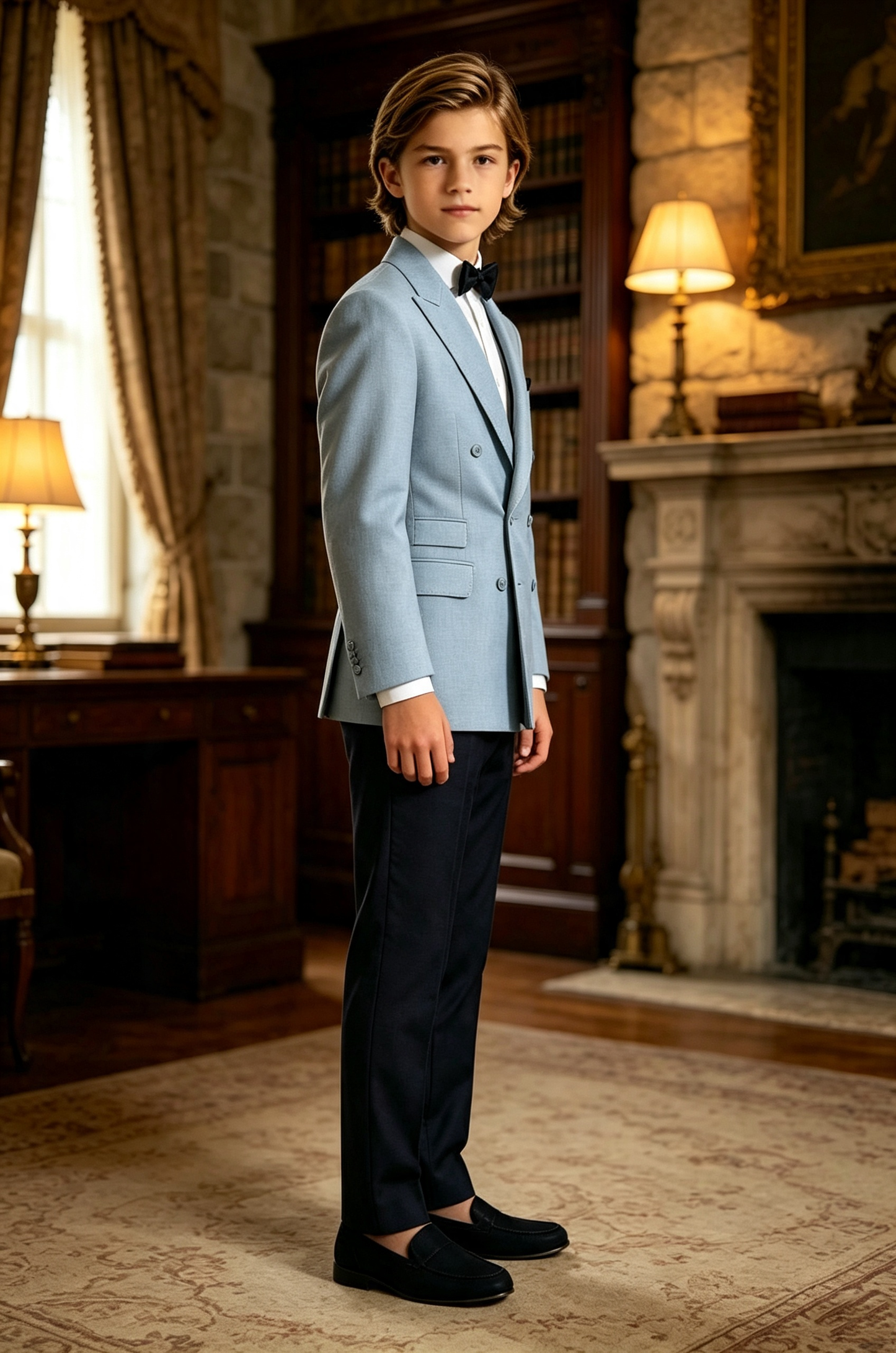 Haze‑Blue Contrast Serge‑Blend Double‑Breasted Formal 2‑Piece Suit