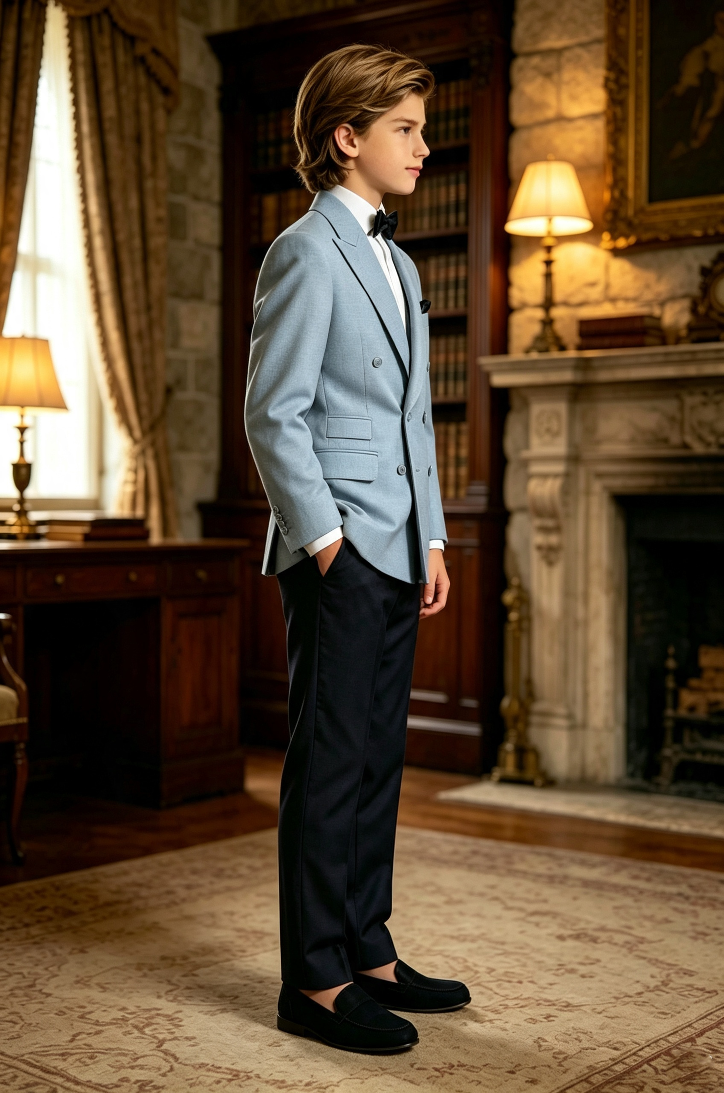 Haze‑Blue Contrast Serge‑Blend Double‑Breasted Formal 2‑Piece Suit