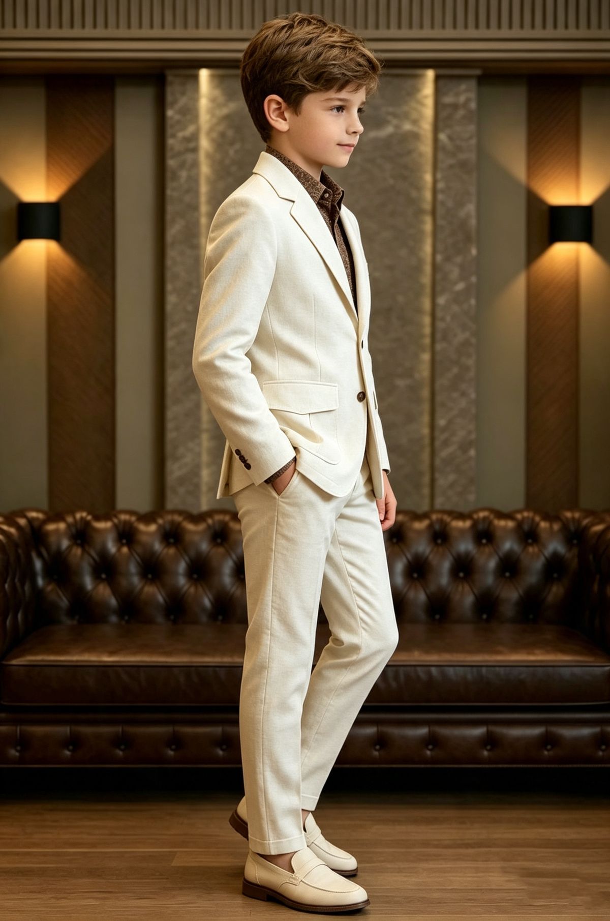 Beige Linen‑Blend Single‑Breasted Formal 2‑Piece Suit