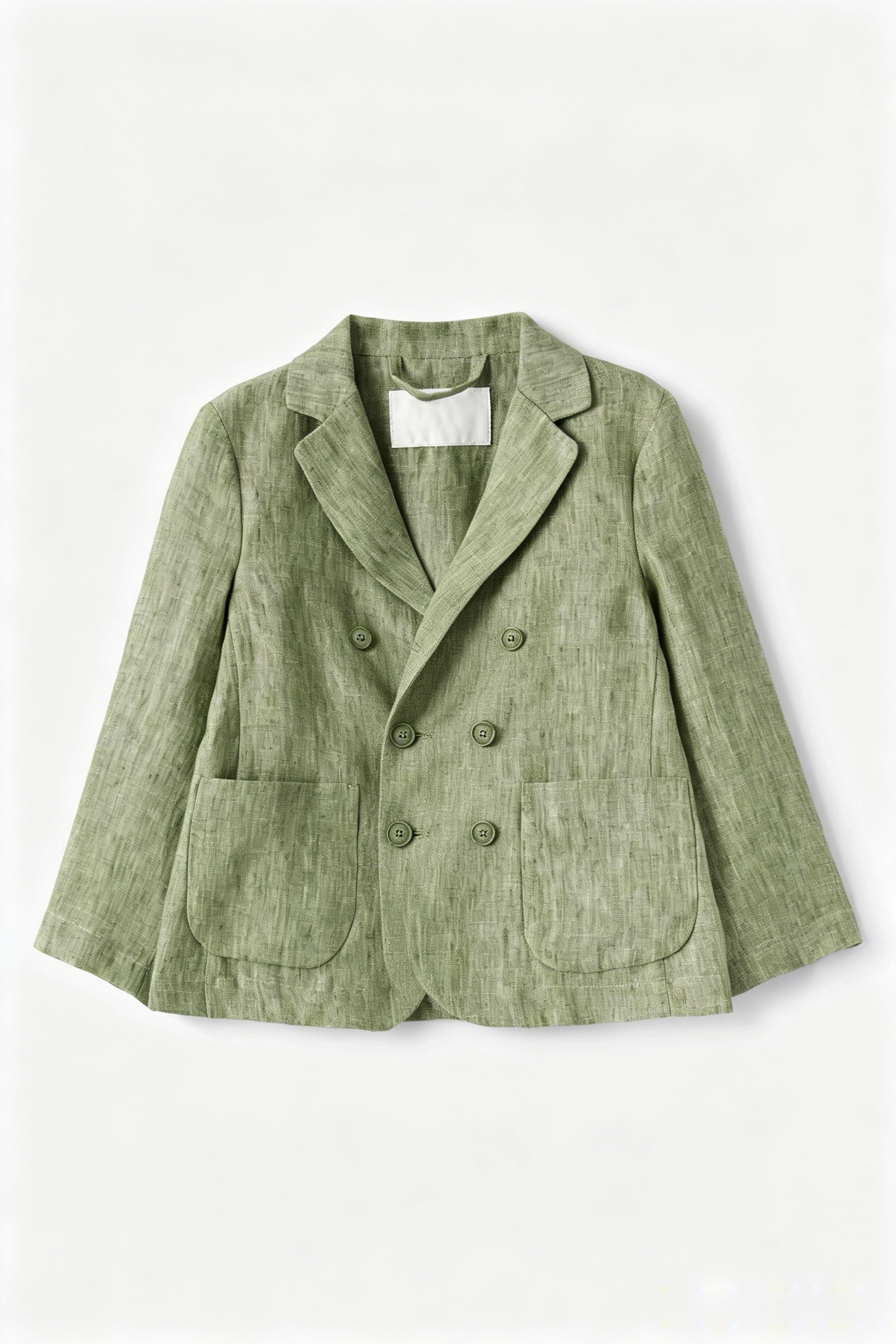 Sage‑Green Linen‑Blend Double‑Breasted Casual‑Formal Jacket Blazer