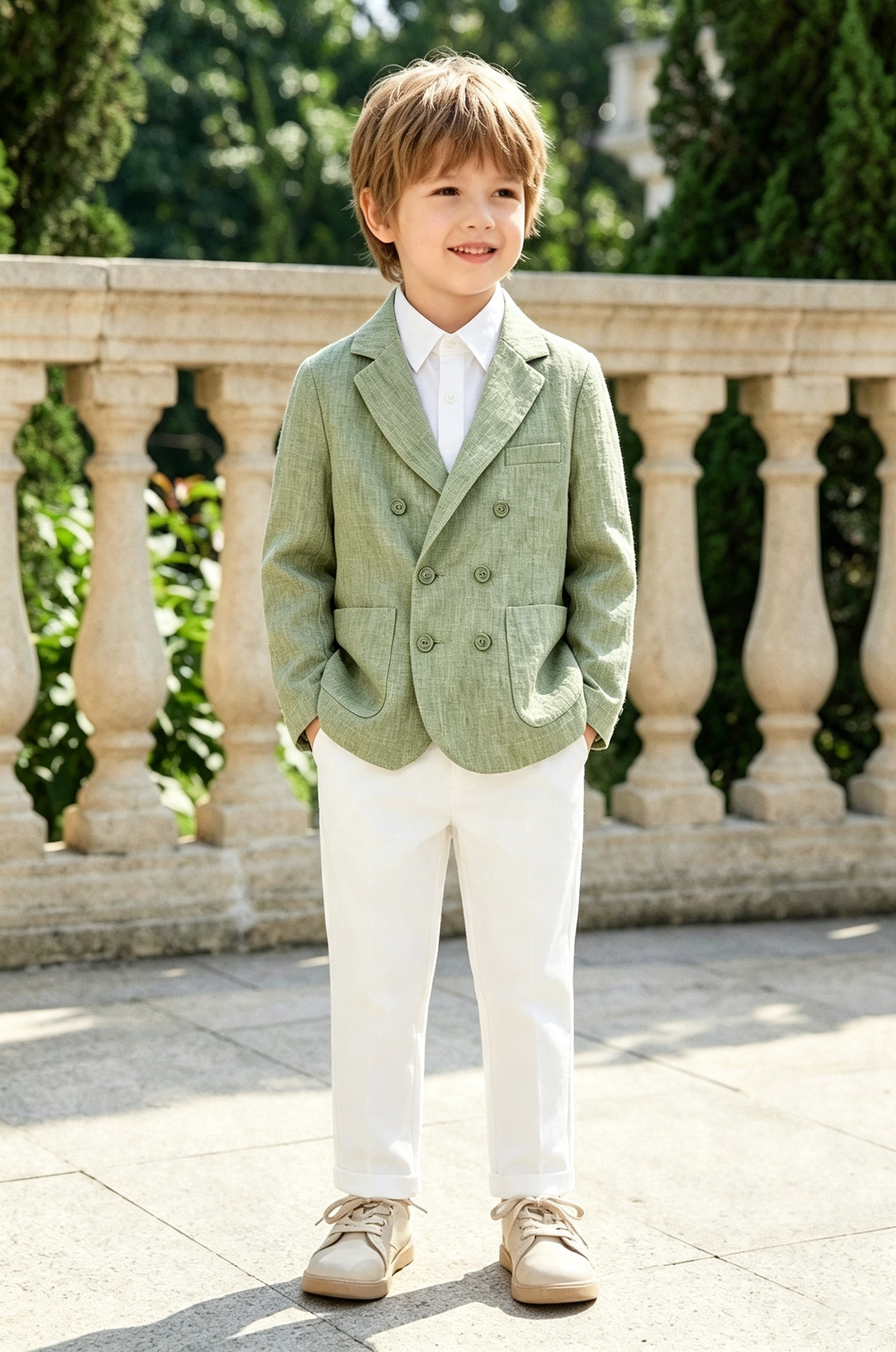 Sage‑Green Linen‑Blend Double‑Breasted Casual‑Formal Jacket Blazer