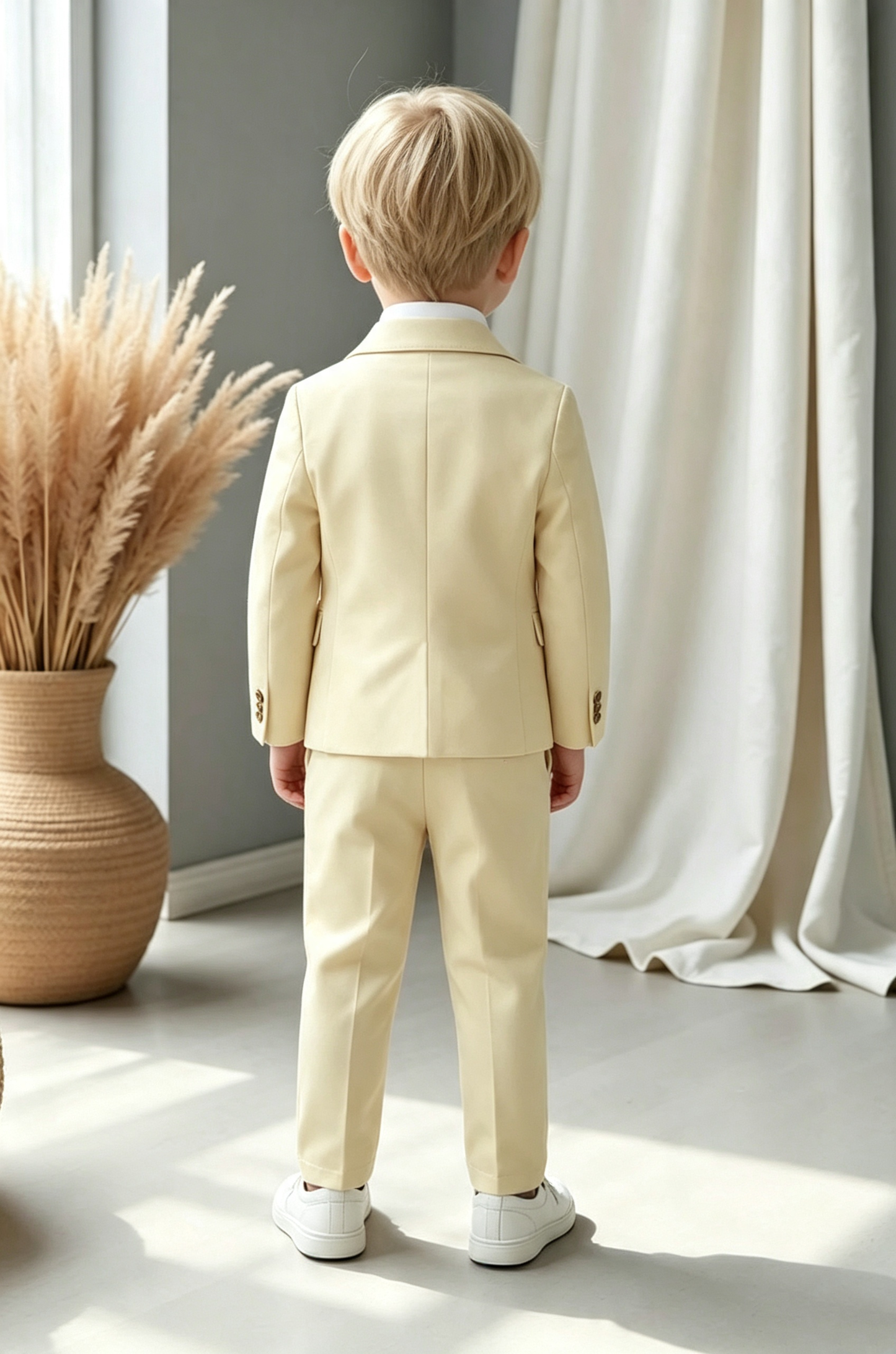 Pale Yellow Serge‑Blend Double‑Breasted Formal 2‑Piece Suit