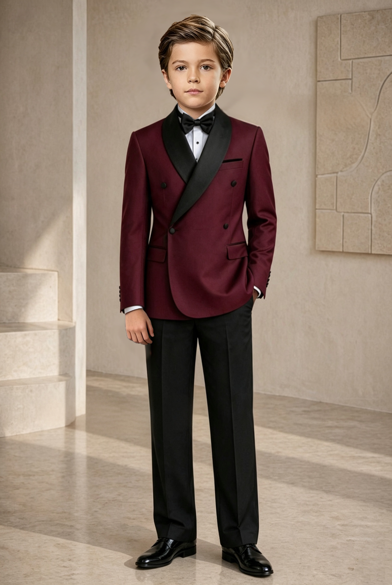 Deep Burgundy Serge‑Blend Double‑Breasted 2‑Piece Tuxedo Suit