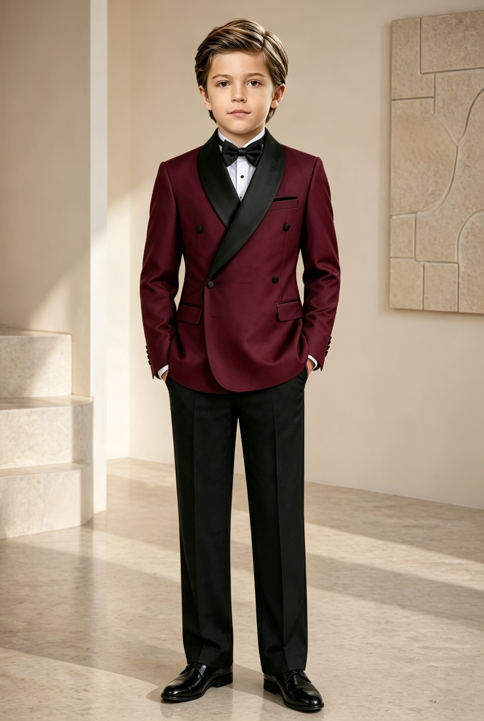 Deep Burgundy Serge‑Blend Double‑Breasted 2‑Piece Tuxedo Suit