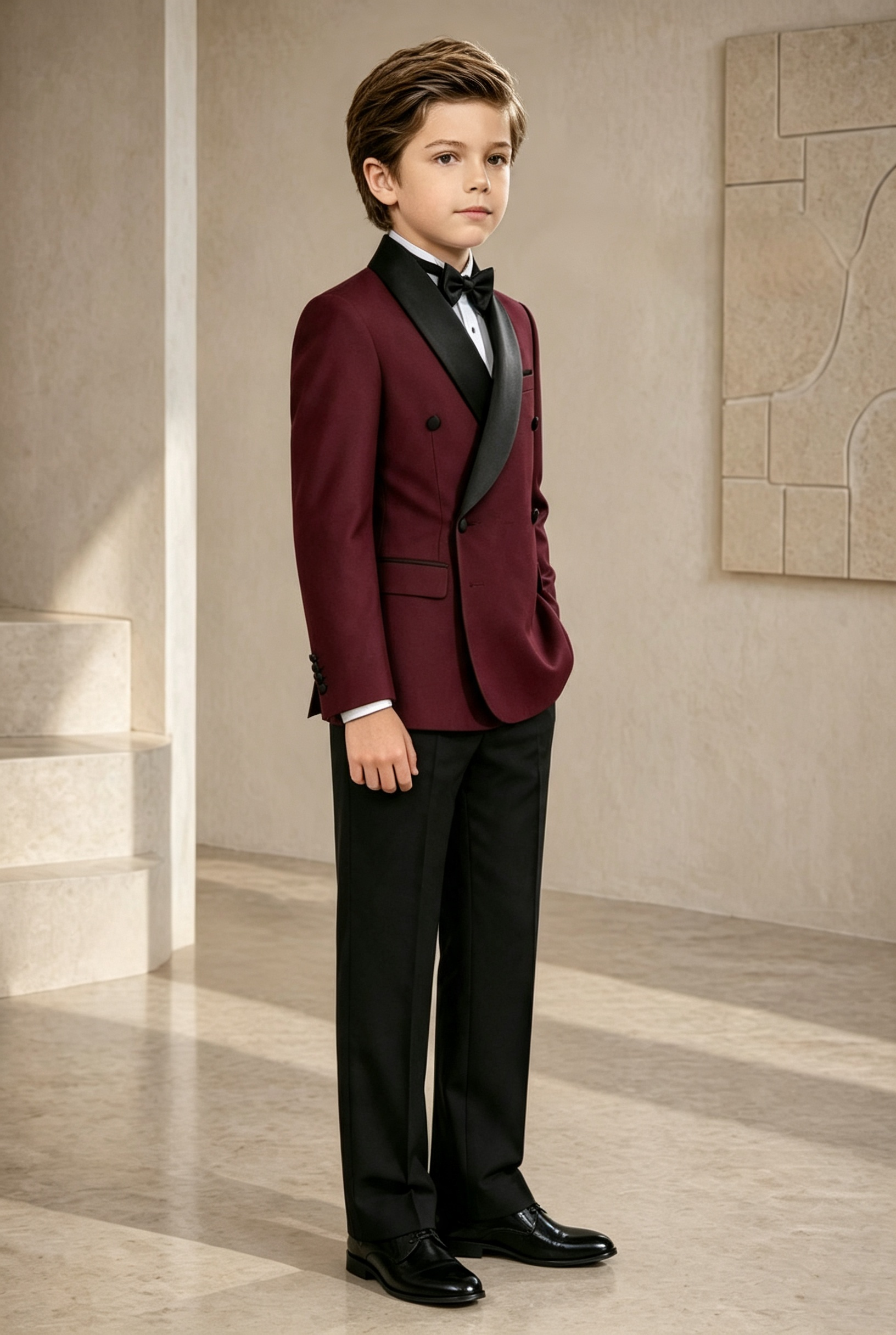 Deep Burgundy Serge‑Blend Double‑Breasted 2‑Piece Tuxedo Suit