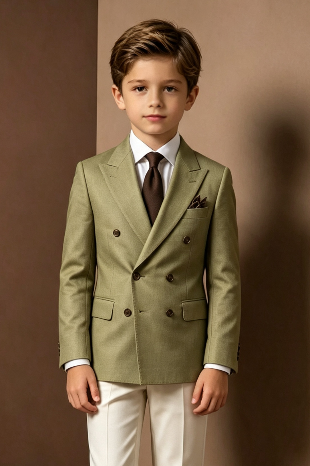 Olive‑Green & Off‑White Serge‑Blend Double‑Breasted 2‑Piece Suit