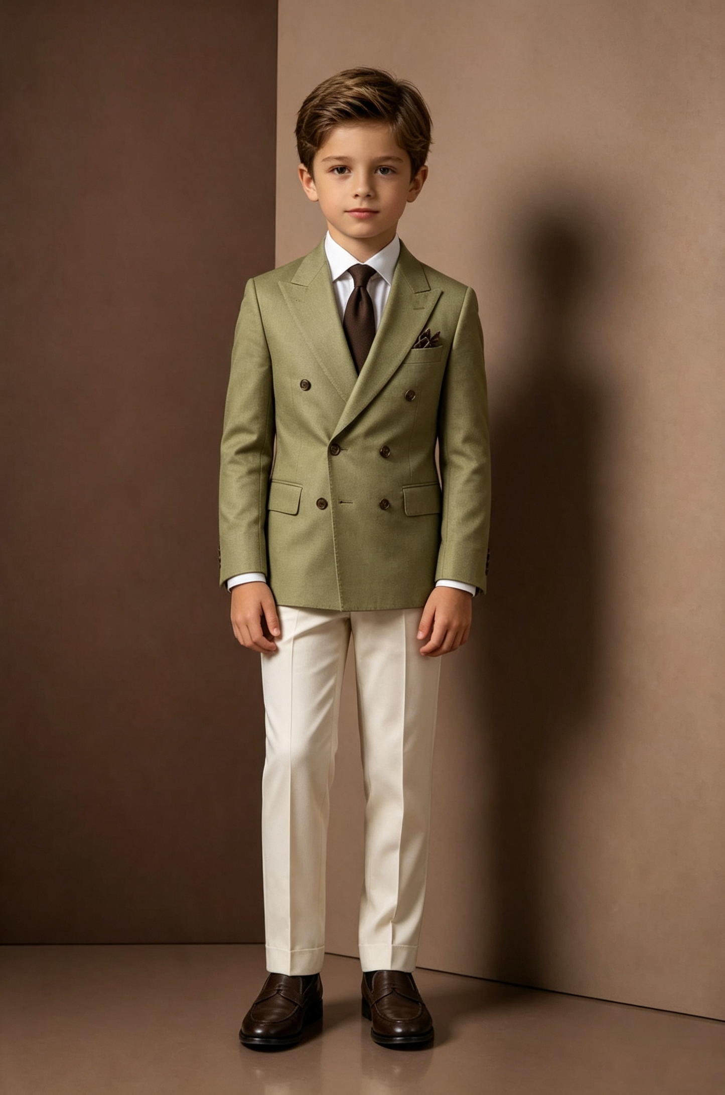 Olive‑Green & Off‑White Serge‑Blend Double‑Breasted 2‑Piece Suit