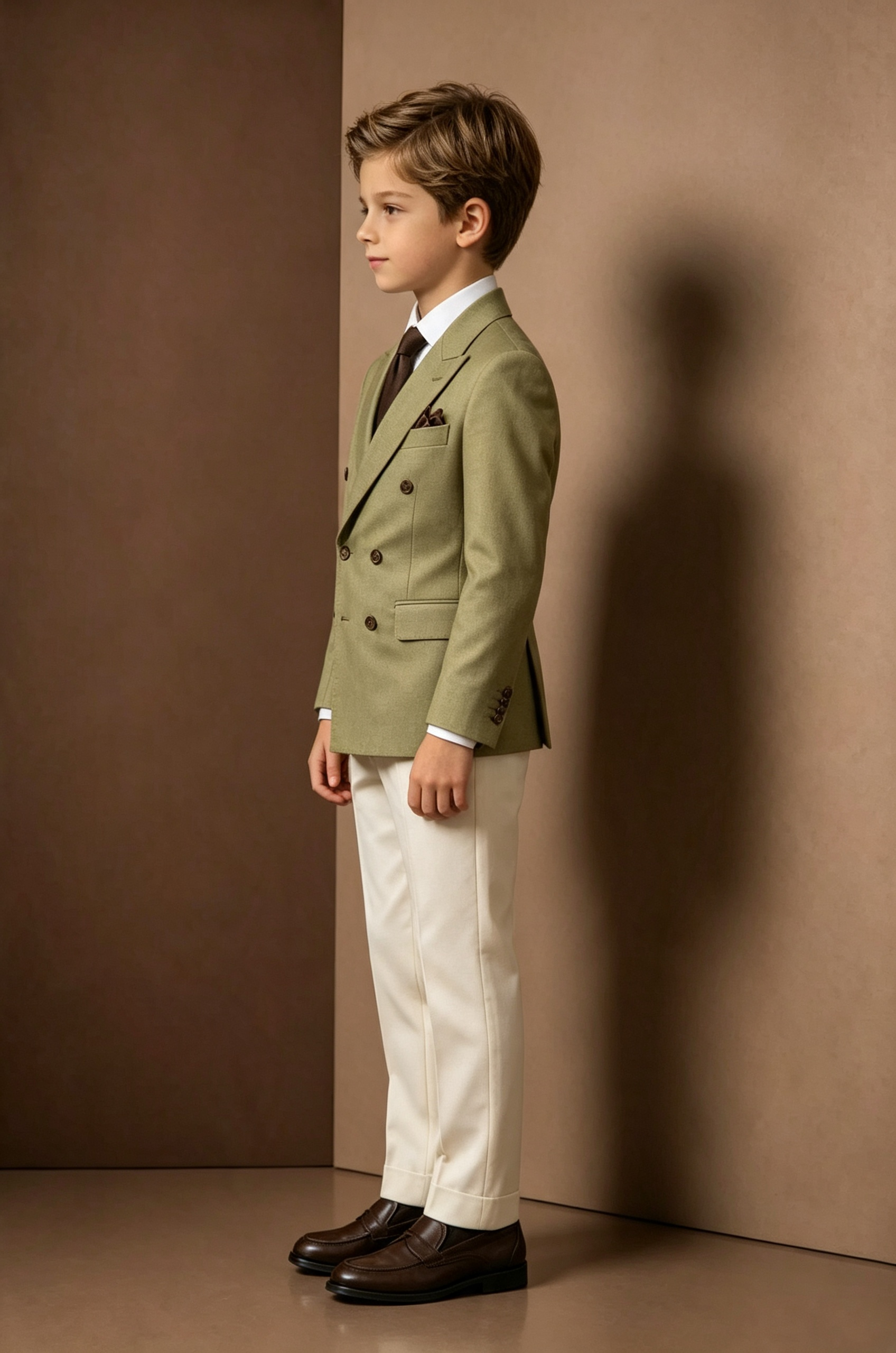 Olive‑Green & Off‑White Serge‑Blend Double‑Breasted 2‑Piece Suit