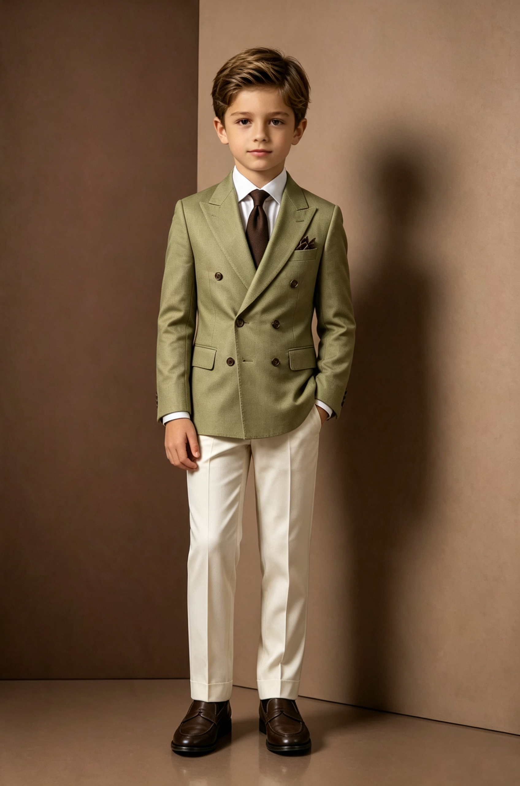 Olive‑Green & Off‑White Serge‑Blend Double‑Breasted 2‑Piece Suit
