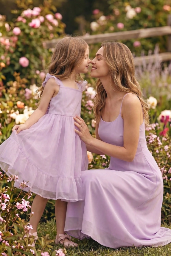Lavender Organza Chiffon Fly‑Sleeve Bow Back A‑Line Dress
