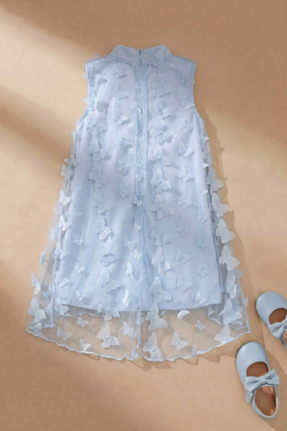 Light Blue 3D Butterfly Tulle Chiffon A‑Line Dress