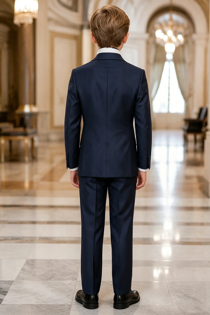 Boys Navy Double‑Breasted 2-Piece Suit for Weddings