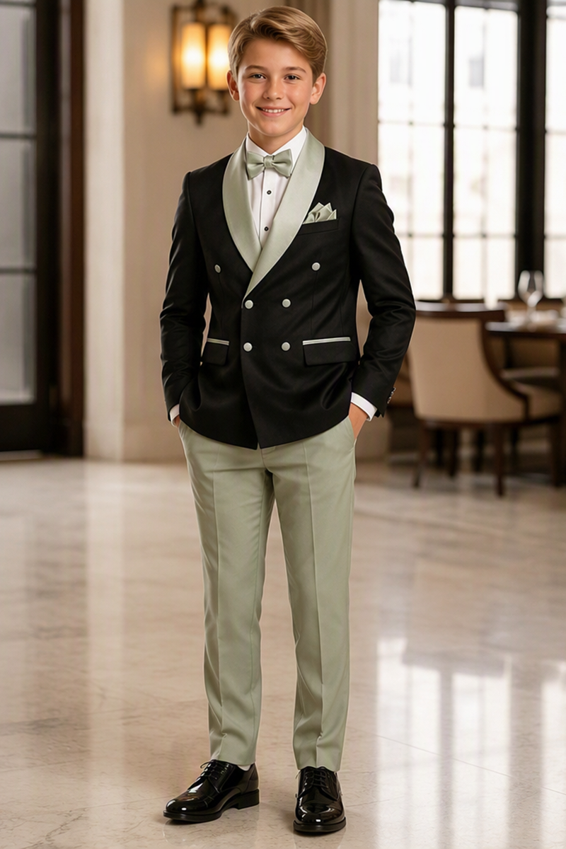 Boys Two‑Tone Tuxedo with Satin Shawl Lapel 2-Piece Suit for Weddings