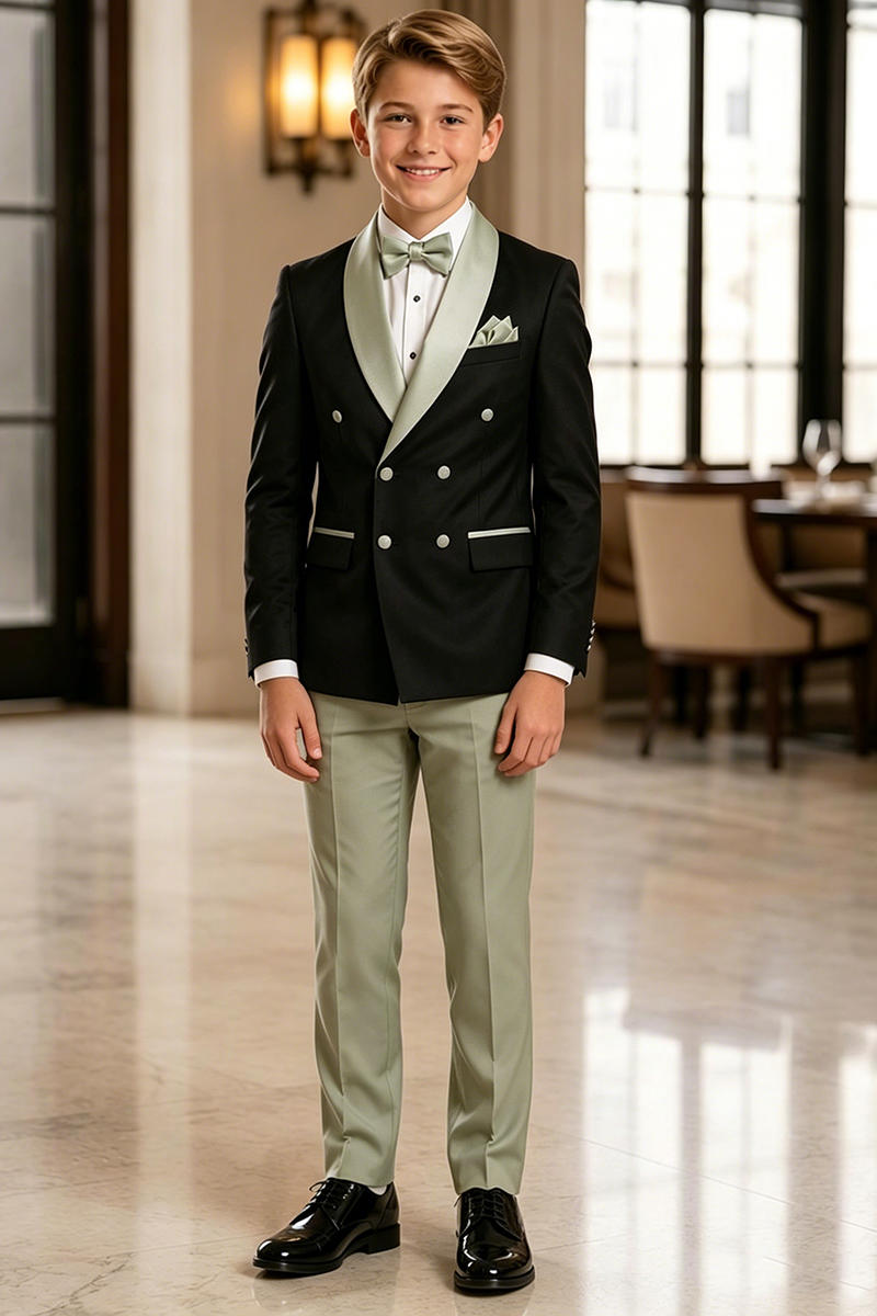 Boys Two‑Tone Tuxedo with Satin Shawl Lapel 2-Piece Suit for Weddings