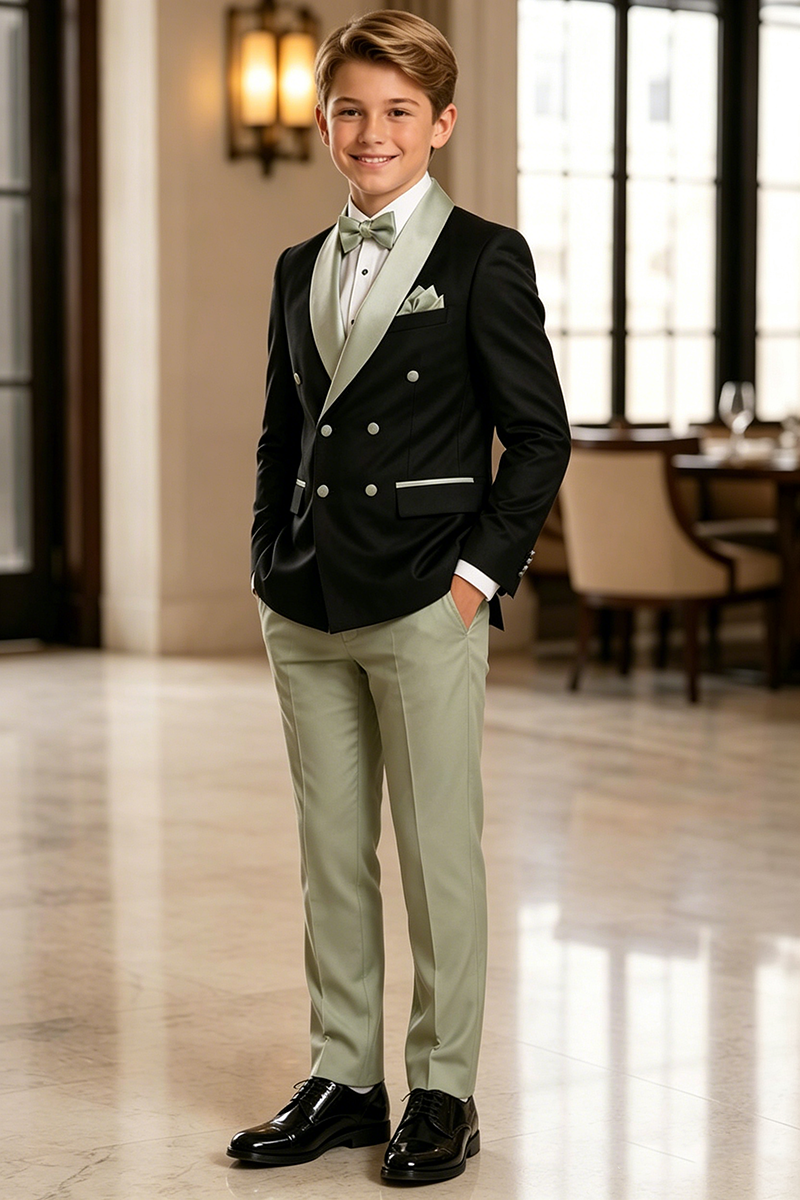 Boys Two‑Tone Tuxedo with Satin Shawl Lapel 2-Piece Suit for Weddings