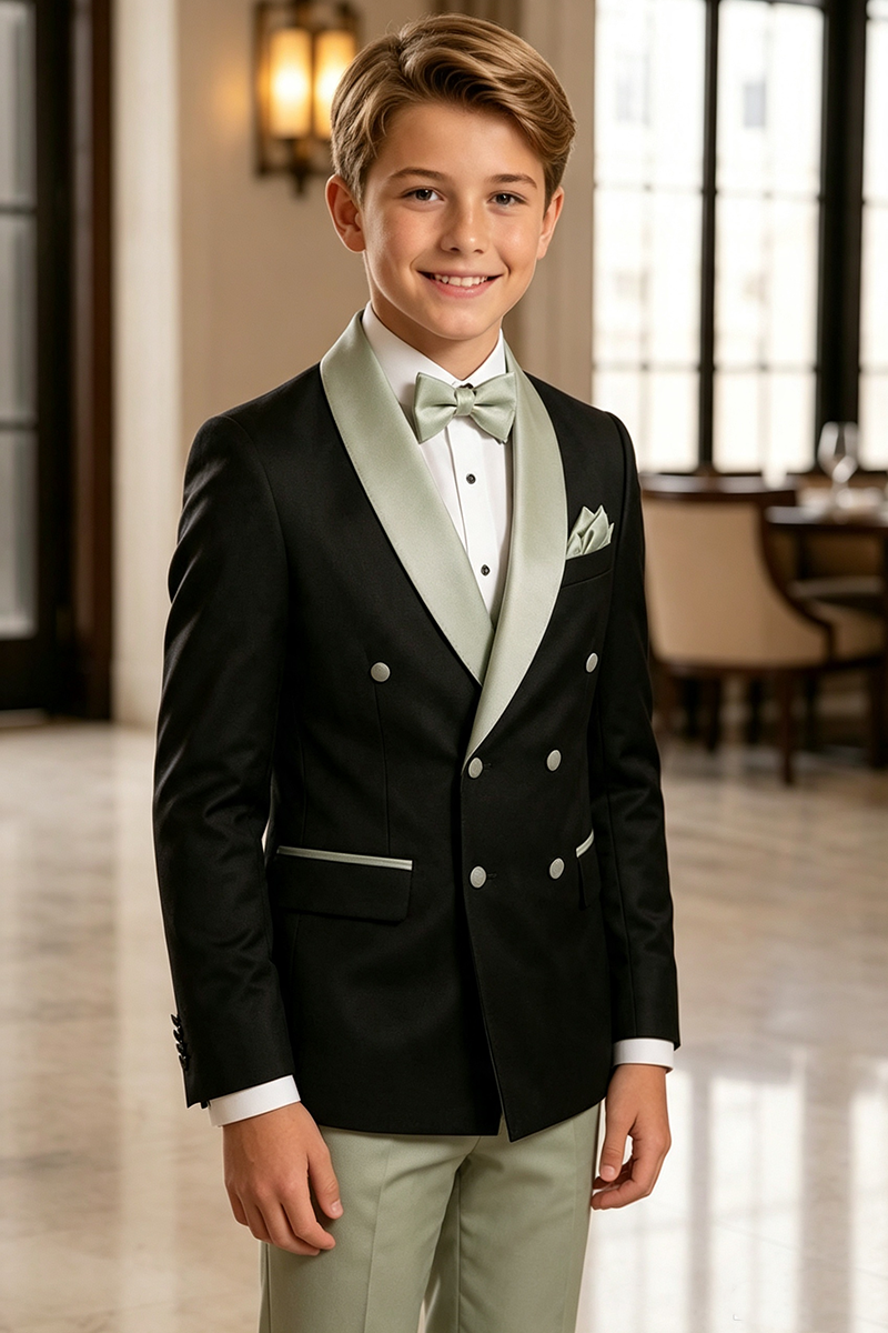 Boys Two‑Tone Tuxedo with Satin Shawl Lapel 2-Piece Suit for Weddings