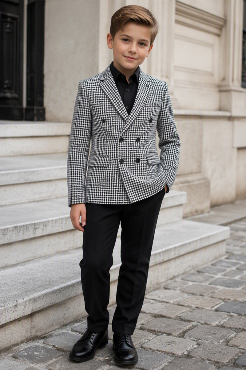 Boys Houndstooth Pattern with Classic Notch Lapel  2-Piece Suit for Weddings