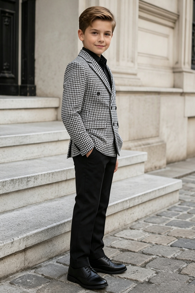 Boys Houndstooth Pattern with Classic Notch Lapel  2-Piece Suit for Weddings