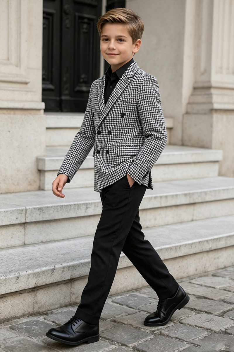 Boys Houndstooth Pattern with Classic Notch Lapel  2-Piece Suit for Weddings