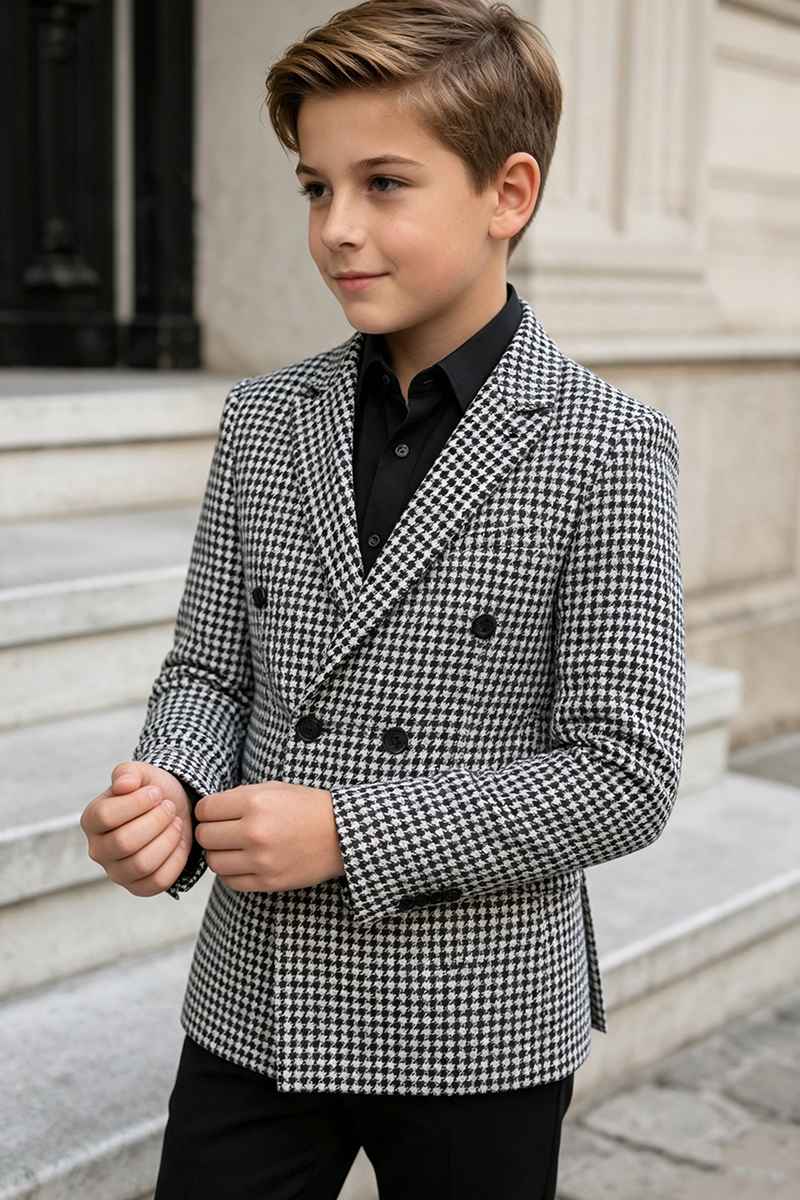 Boys Houndstooth Pattern with Classic Notch Lapel  2-Piece Suit for Weddings