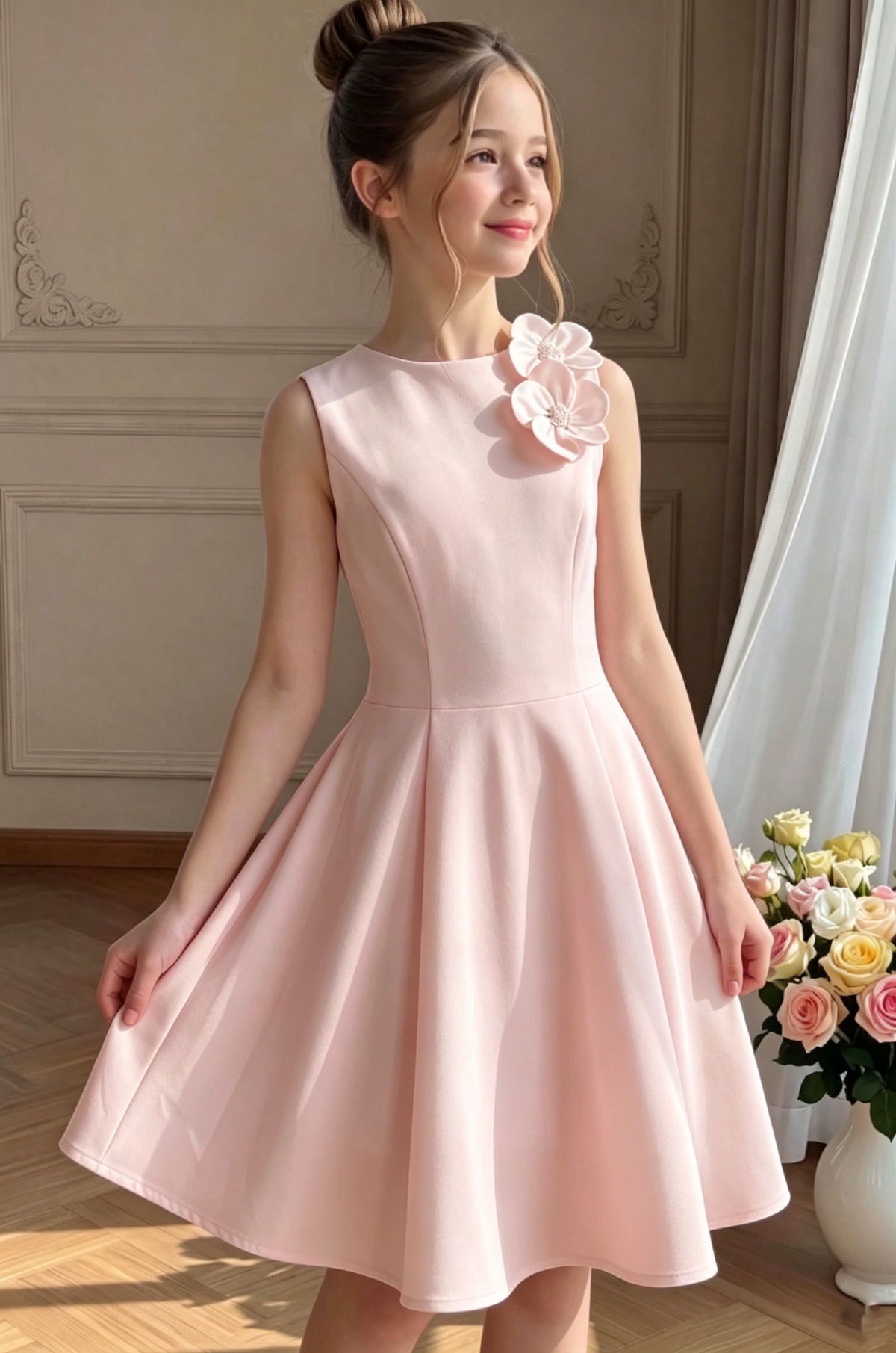 Light‑Green Crepe 3D Floral Shoulder A‑Line Formal Dress