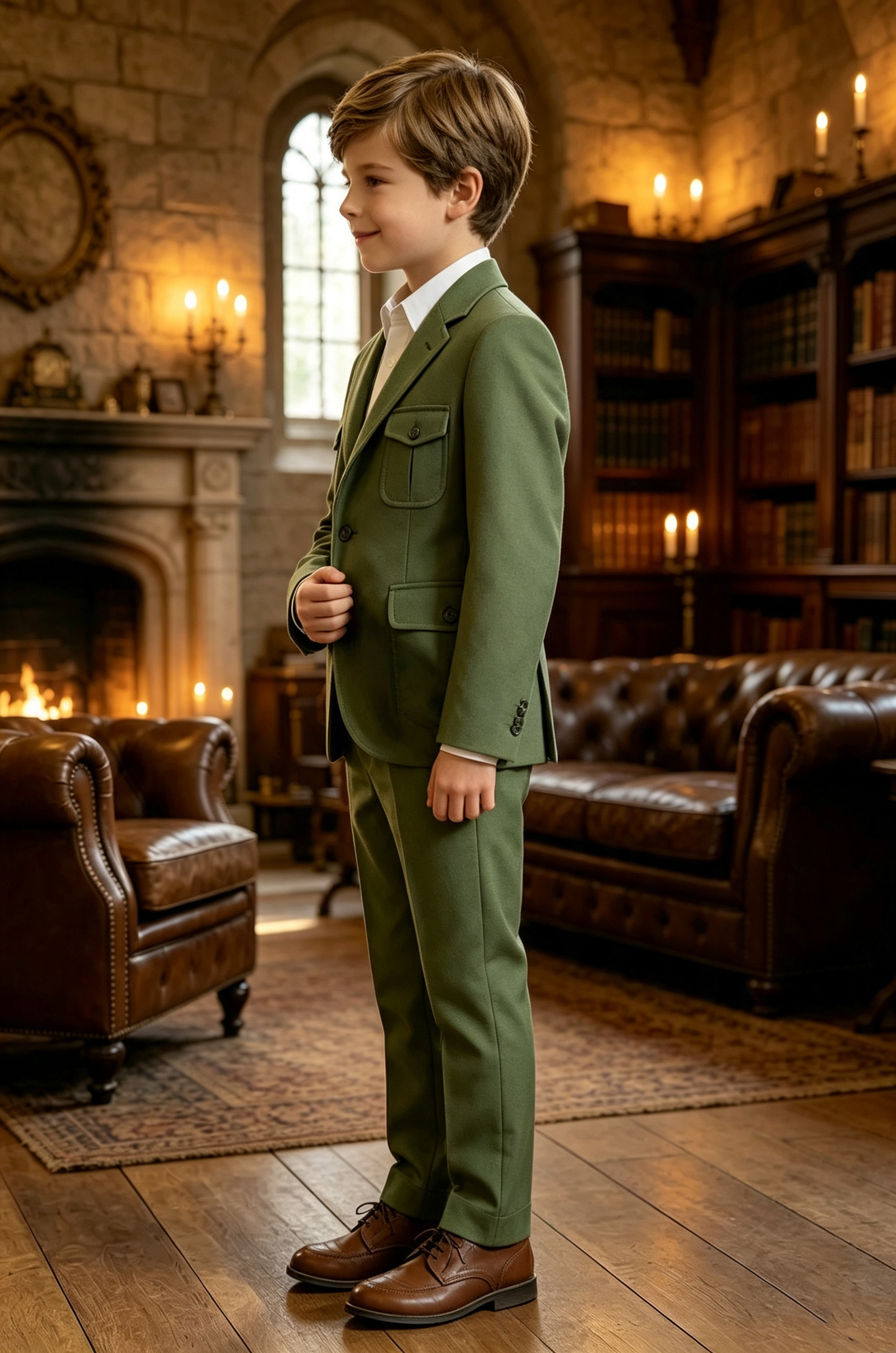 Olive‑Green Serge‑Blend Multi‑Pocket Single‑Breasted 2‑Piece Suit