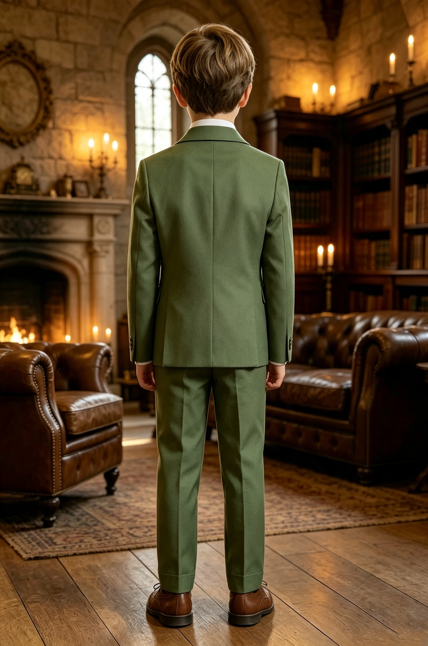 Olive‑Green Serge‑Blend Multi‑Pocket Single‑Breasted 2‑Piece Suit