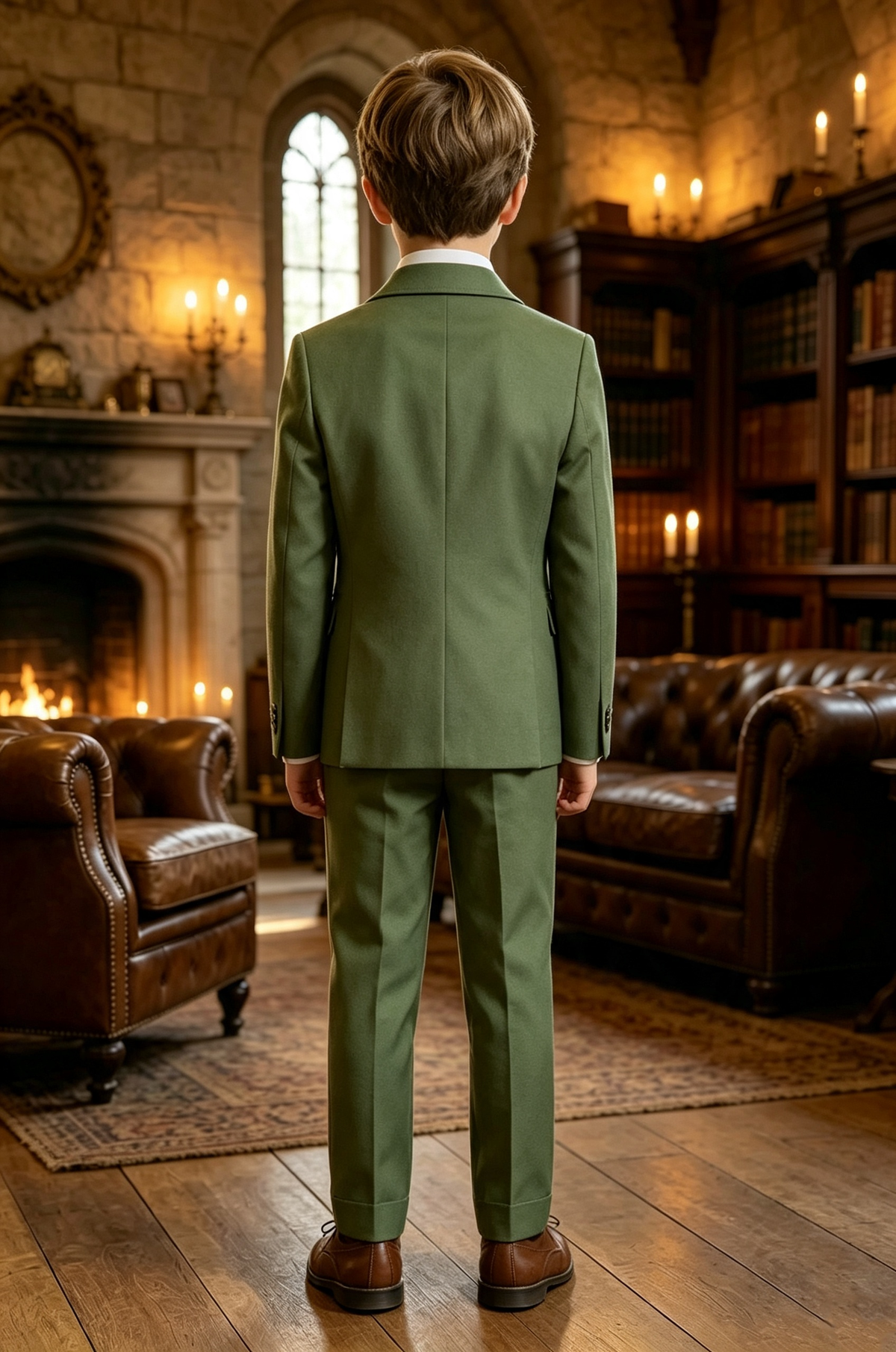 Olive‑Green Serge‑Blend Multi‑Pocket Single‑Breasted 2‑Piece Suit