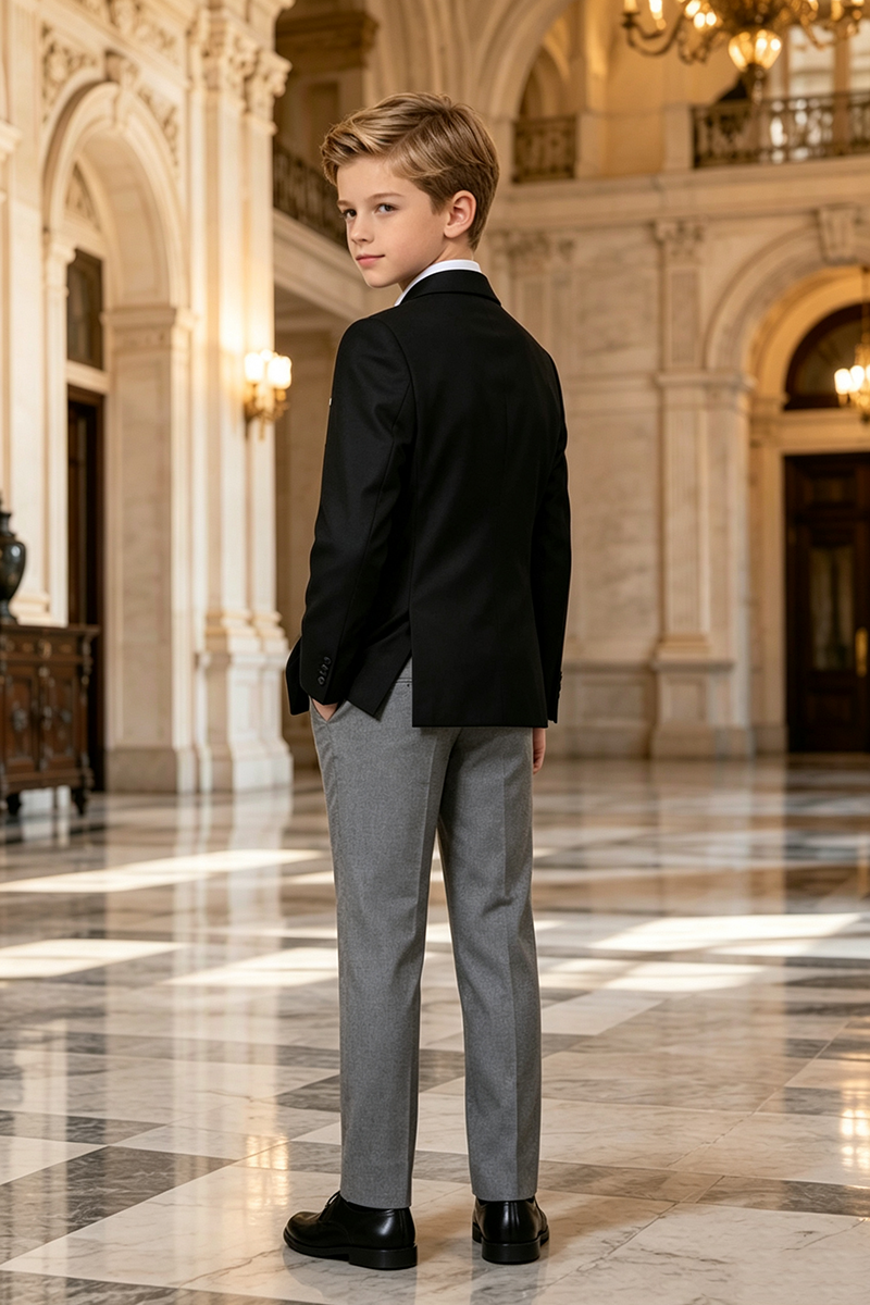 Boys Black‑Grey with Notch Lapel  2-Piece Suit for Weddings