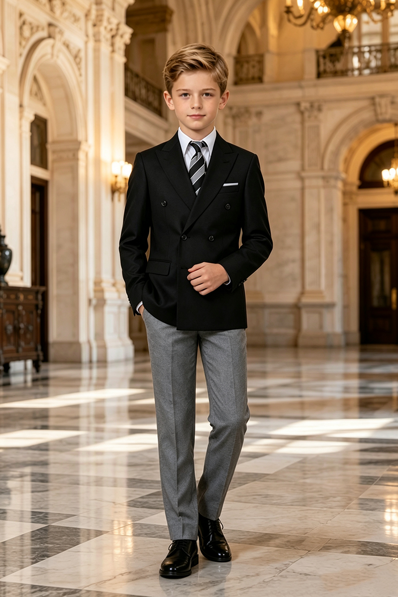 Boys Black‑Grey with Notch Lapel  2-Piece Suit for Weddings