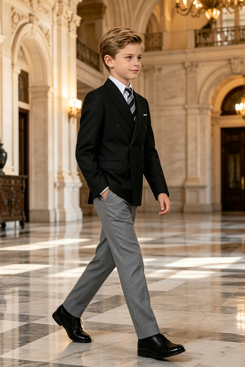 Boys Black‑Grey with Notch Lapel  2-Piece Suit for Weddings