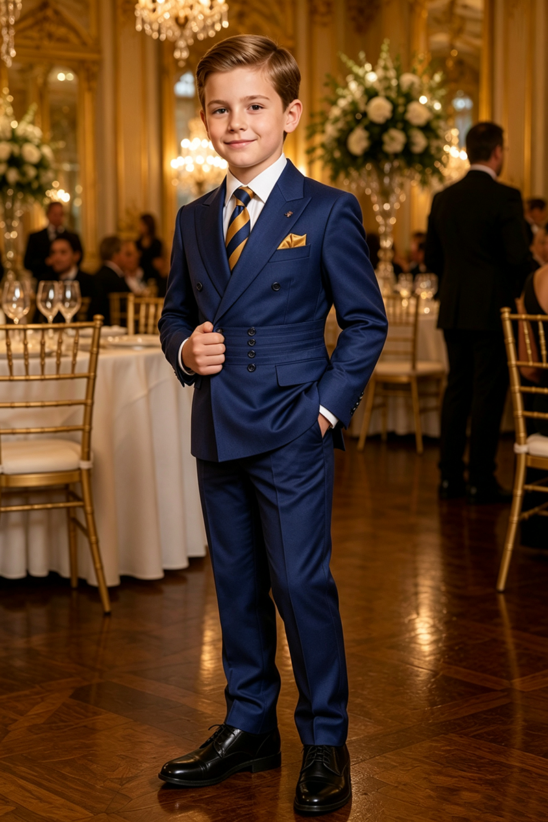 Boys Navy with Tailored Formal Silhouette 2-Piece Suit for Weddings