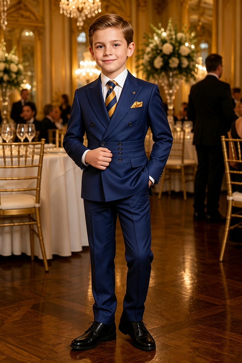 Boys Navy with Tailored Formal Silhouette 2-Piece Suit for Weddings