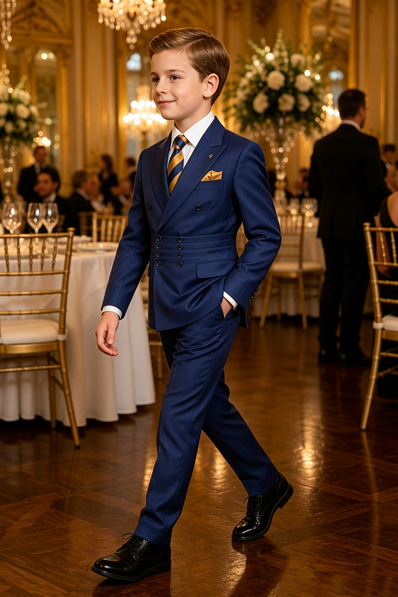 Boys Navy with Tailored Formal Silhouette 2-Piece Suit for Weddings