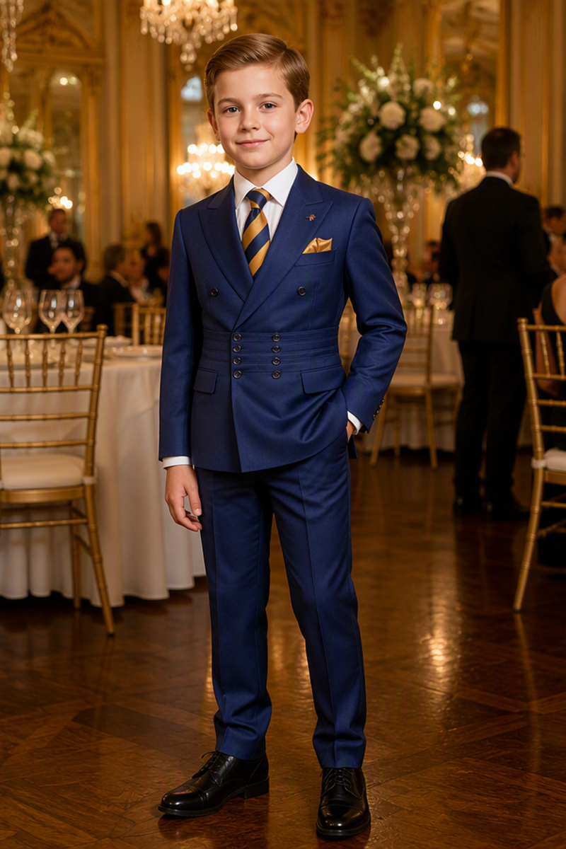 Boys Navy with Tailored Formal Silhouette 2-Piece Suit for Weddings