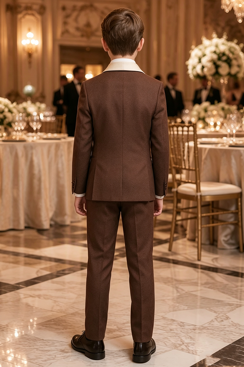 Boys Brown Tuxedo with Ivory Shawl Collar 2-Piece Suit for Weddings