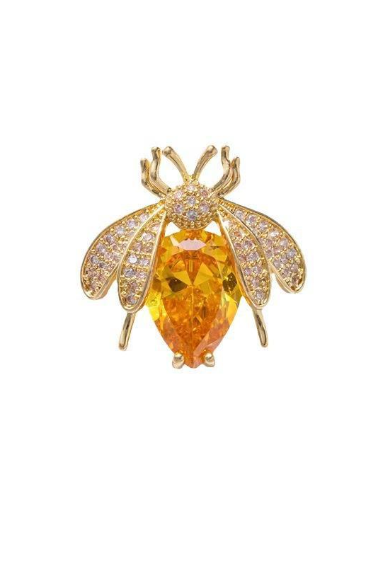 Gold Plated Bee Brooch Sparkly Crystal Rhinestone Lapel Pin