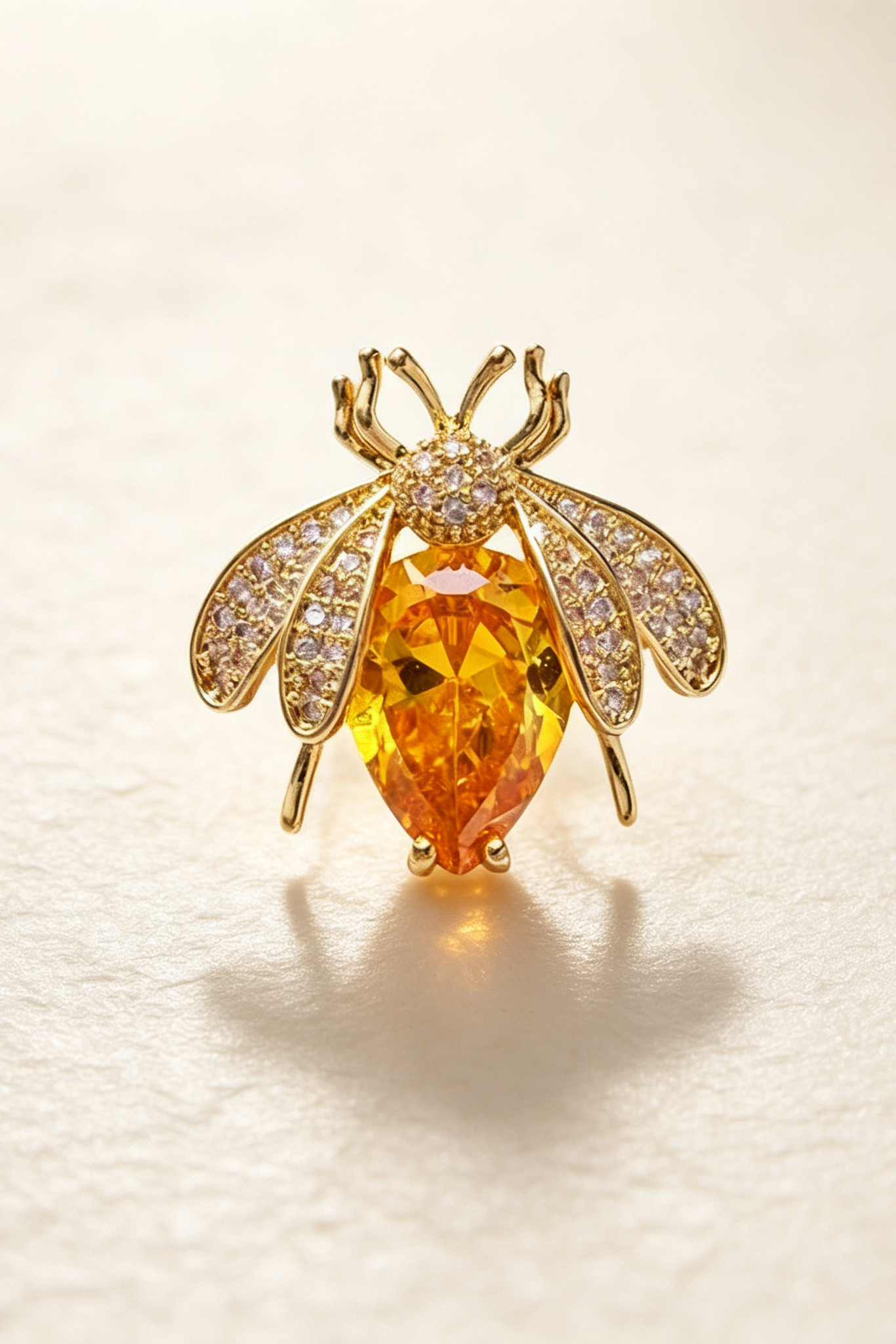 Gold Plated Bee Brooch Sparkly Crystal Rhinestone Lapel Pin