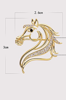 Gold Hollow Horse Head Brooch Sparkling Rhinestone Lapel Pin
