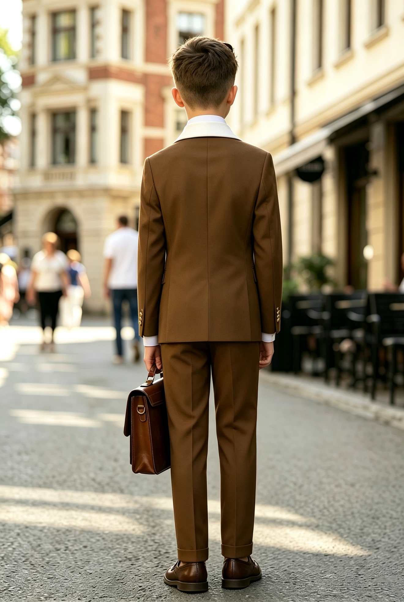 Brown & White Serge‑Blend Boys Double‑Breasted 2‑Piece Suit