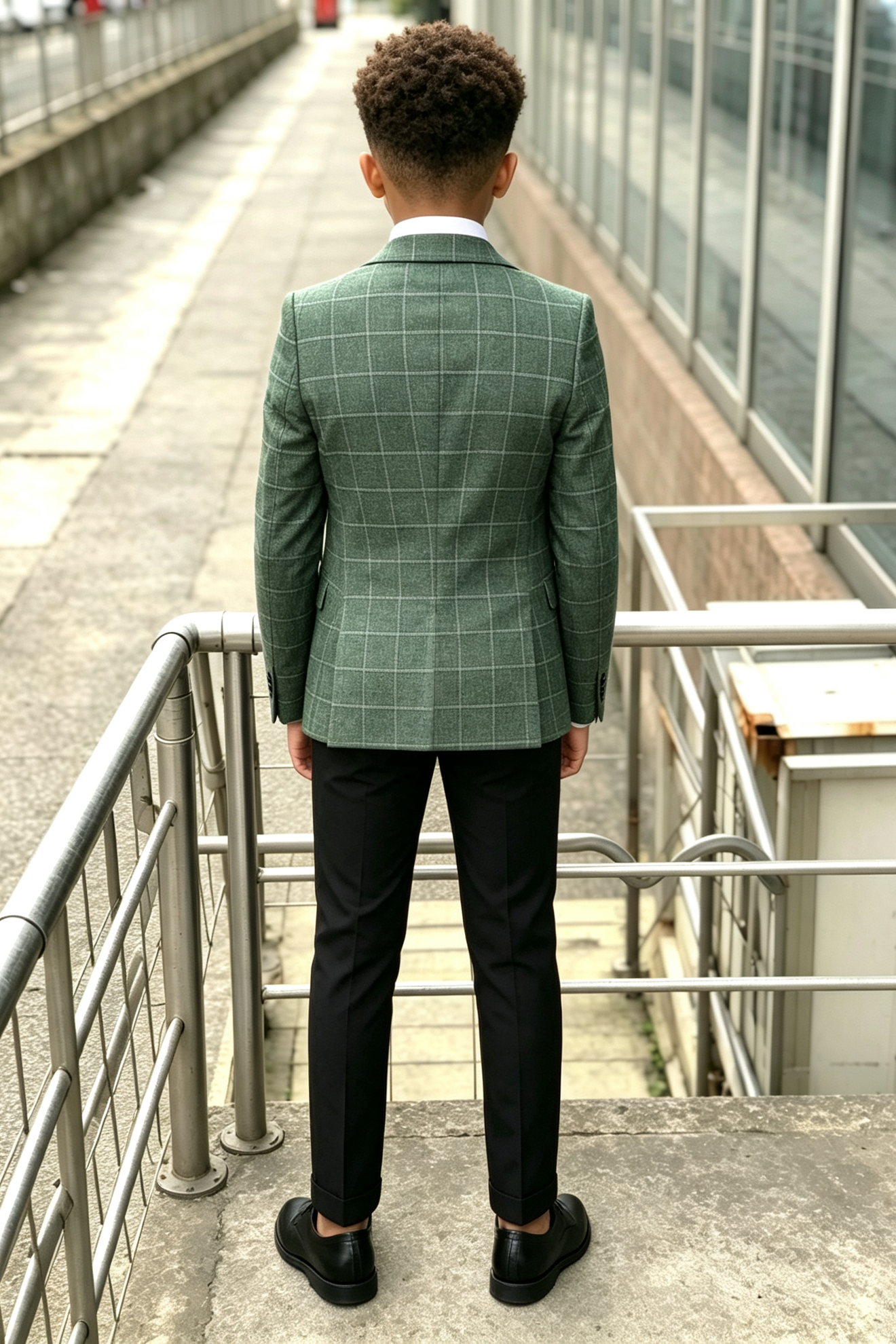Green & Black Plaid Check Serge‑Blend Boys 2‑Piece Suit