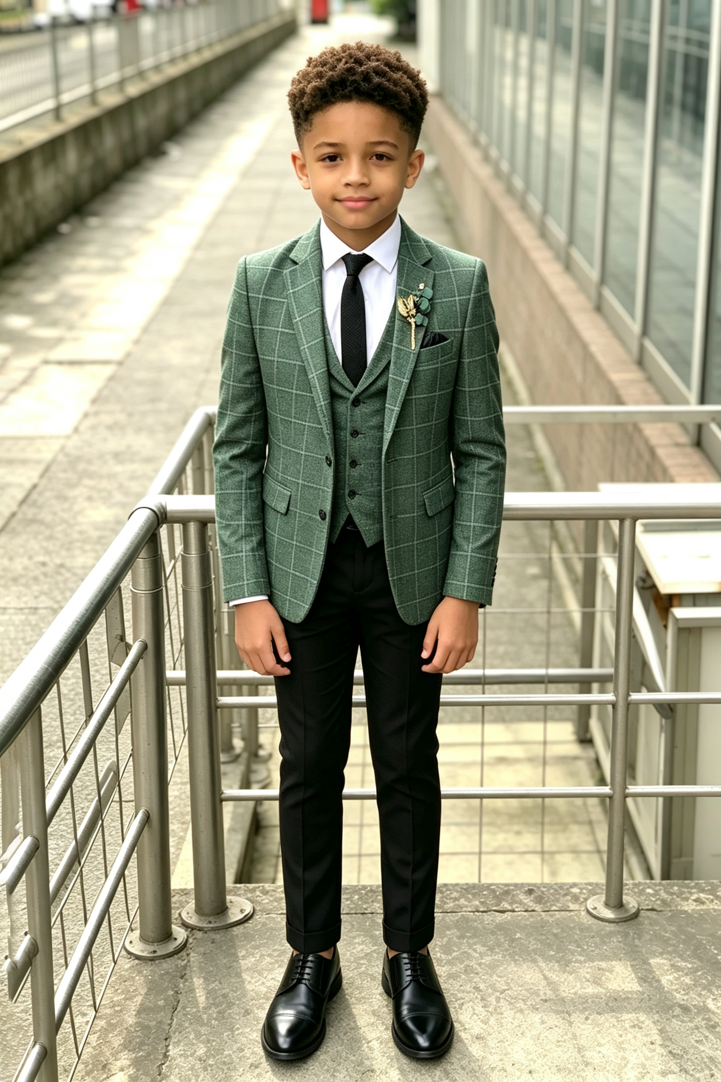Green & Black Plaid Check Serge‑Blend Boys 2‑Piece Suit
