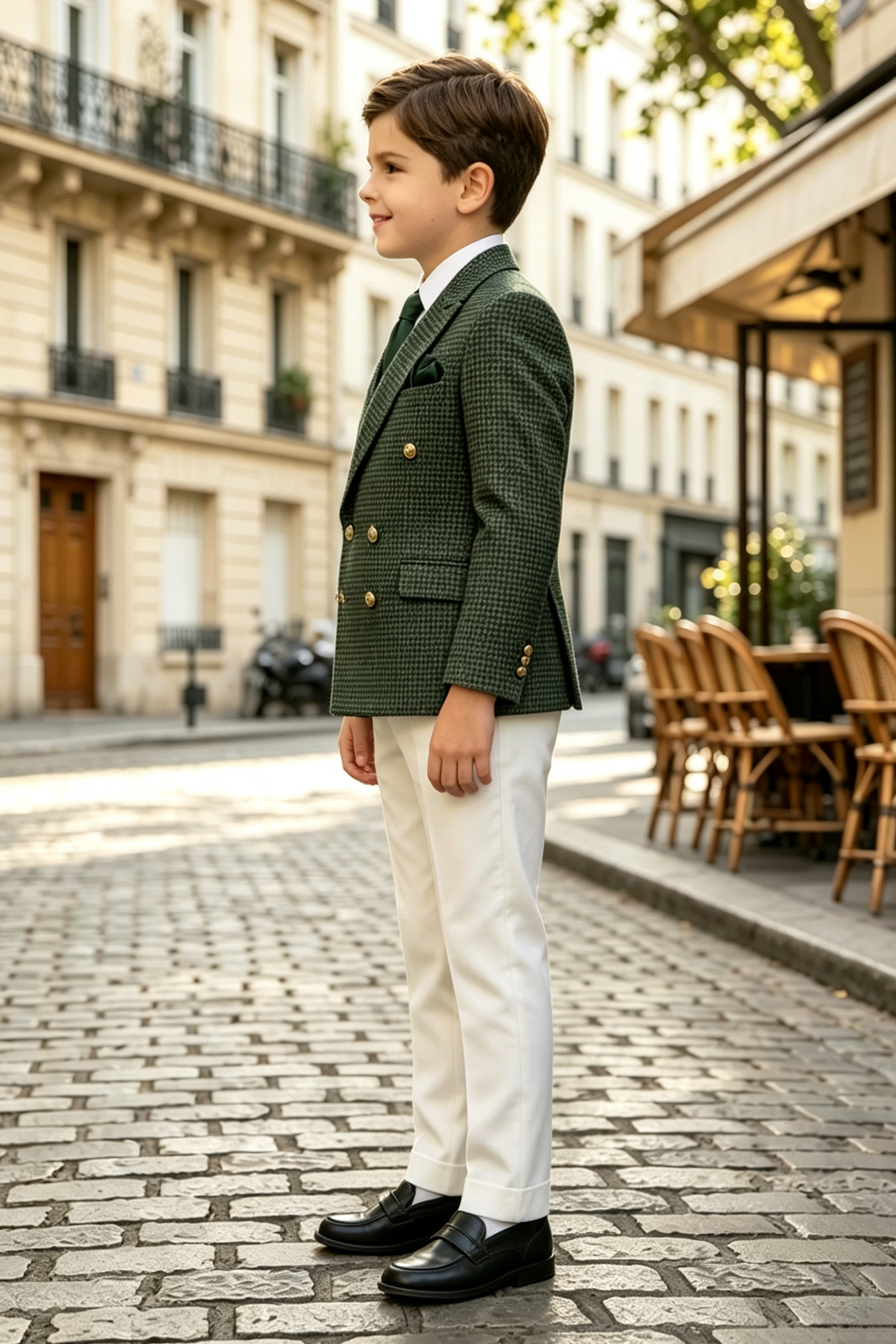 Dark‑Green & White Houndstooth Wool‑Blend Double‑Breasted 2‑Piece Suit