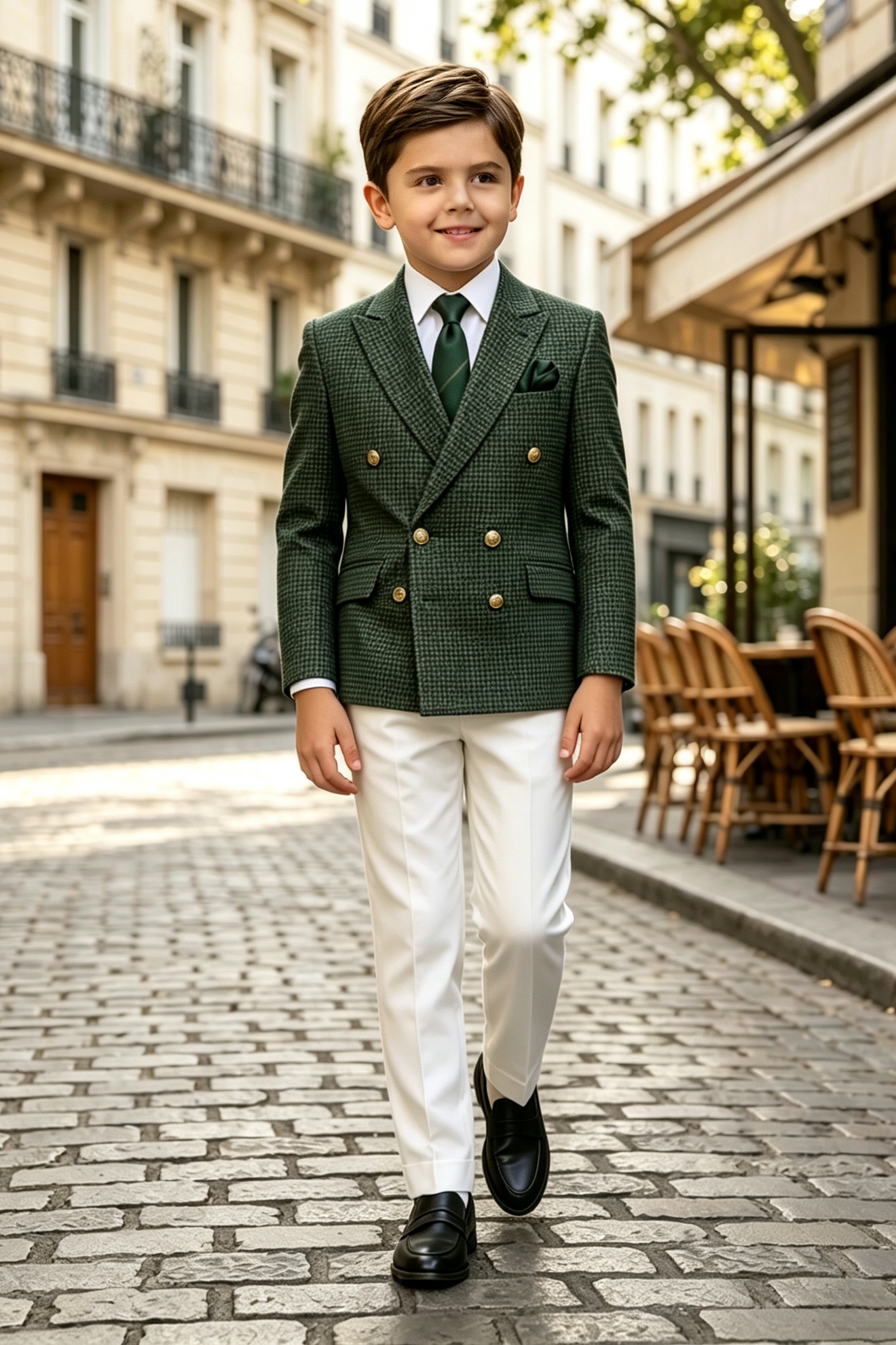 Dark‑Green & White Houndstooth Wool‑Blend Double‑Breasted 2‑Piece Suit