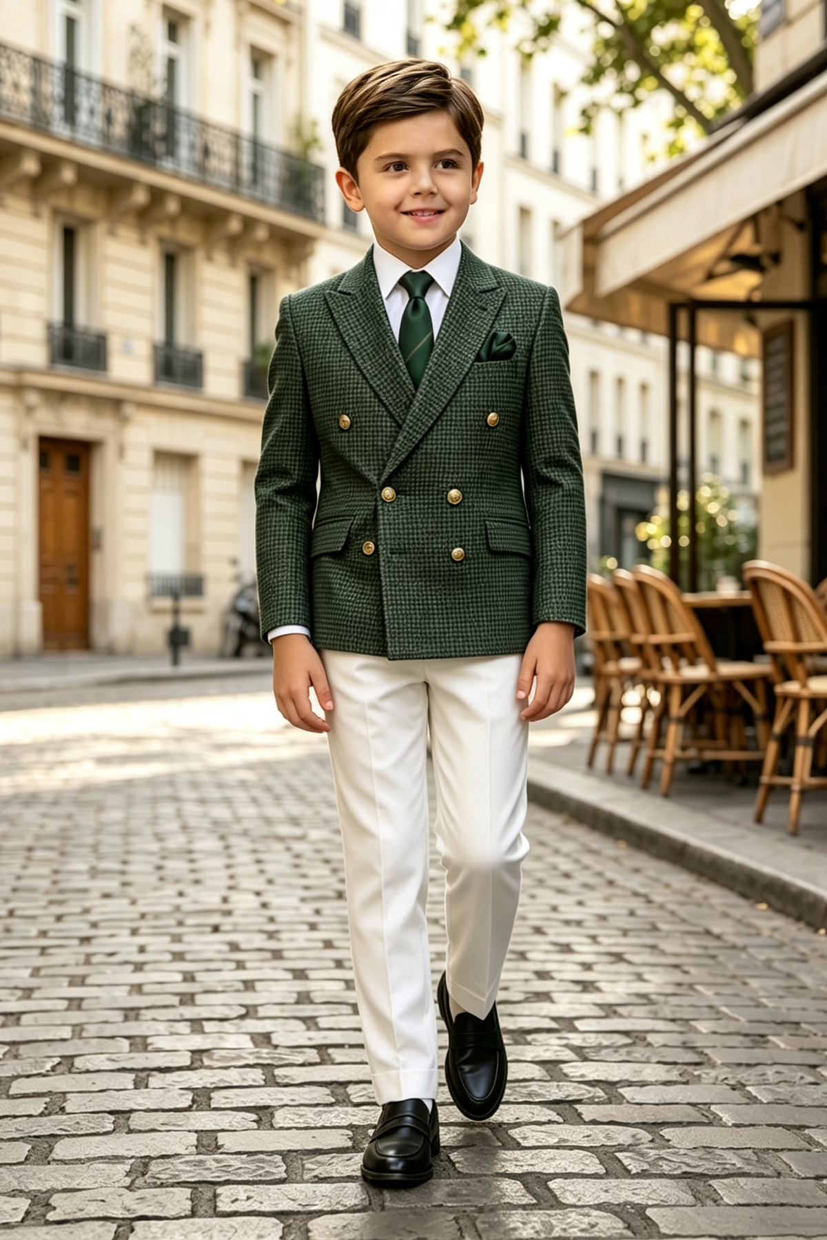 Dark‑Green & White Houndstooth Wool‑Blend Double‑Breasted 2‑Piece Suit