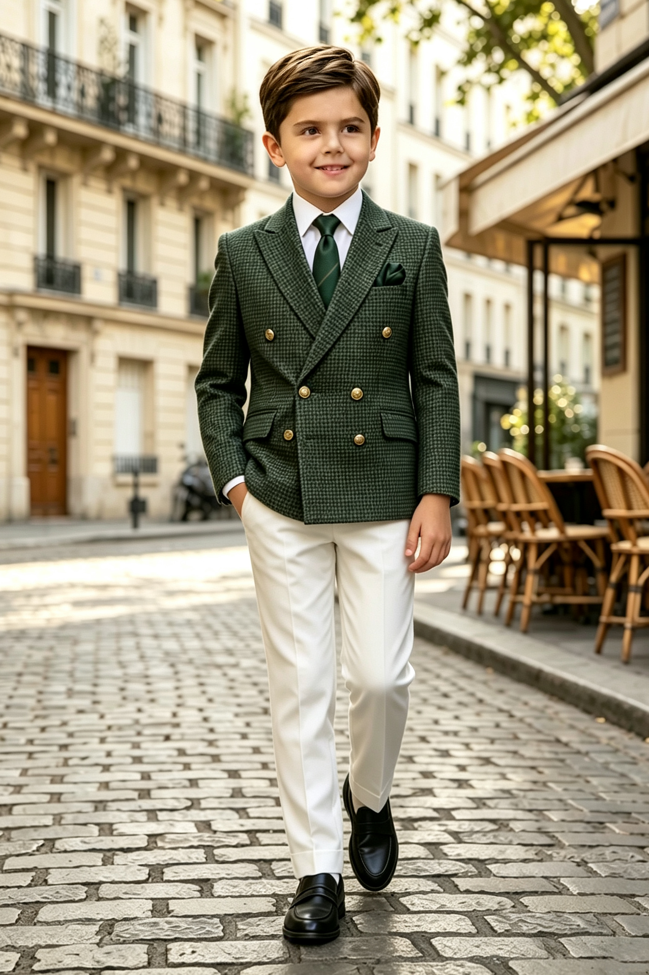 Dark‑Green & White Houndstooth Wool‑Blend Double‑Breasted 2‑Piece Suit