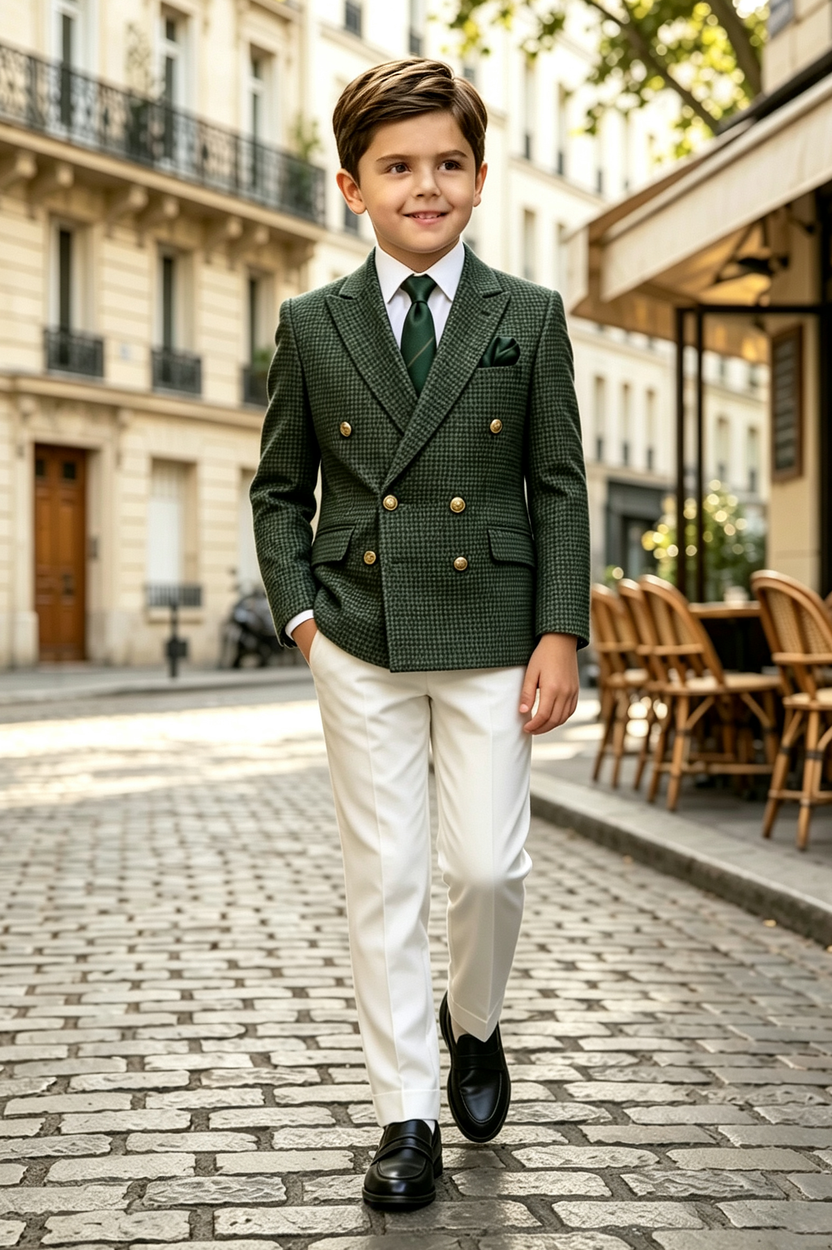 Dark‑Green & White Houndstooth Wool‑Blend Double‑Breasted 2‑Piece Suit