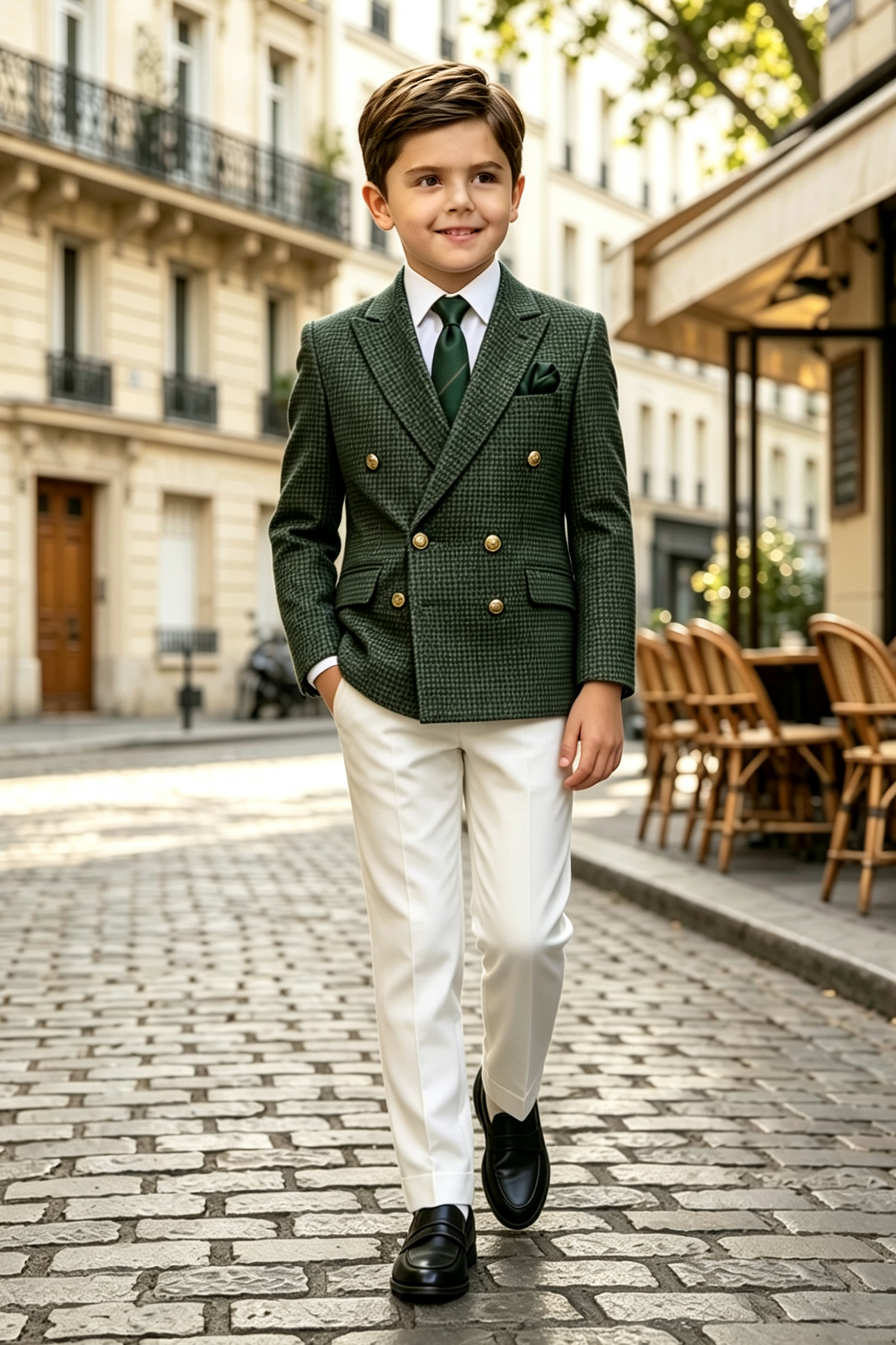 Dark‑Green & White Houndstooth Wool‑Blend Double‑Breasted 2‑Piece Suit